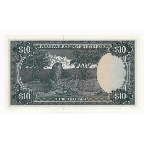 859 - Rhodesia 10 Dollars dated 1st March 1976, serial J/43 333652 (BNB B110j, Pick37a) Uncirculated