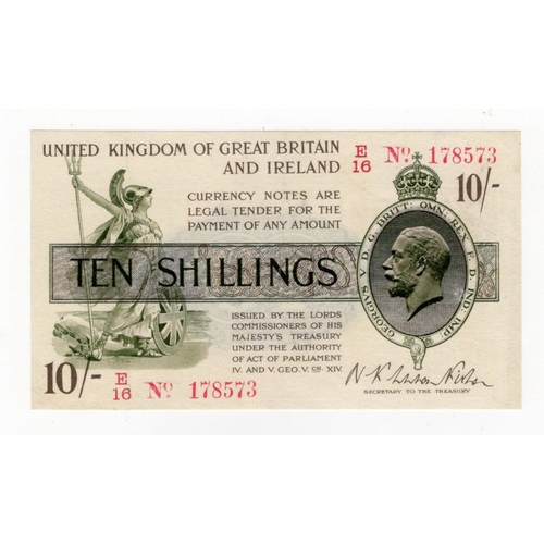 86 - Warren Fisher 10 Shillings (T25) issued 1919, serial E/16 178573, No. with dot (T25, Pick356) cleane... 