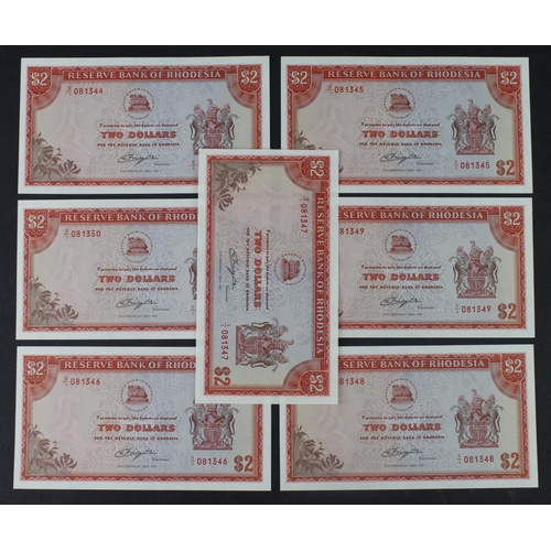 860 - Rhodesia 2 Dollar (7) dated 24th May 1979, a consecutively numbered run of 'X/1' prefix REPLACEMENT ... 