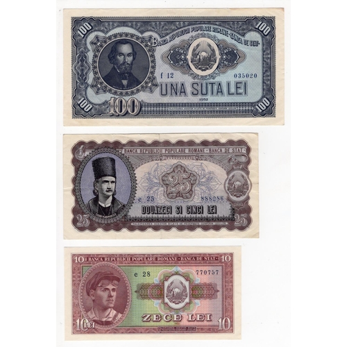 863 - Romania (3), 100 Lei, 25 Lei and 10 Lei dated 1952 (BNB B248b - B250b, Pick 88b - 90b) VF+, Fine+ an... 