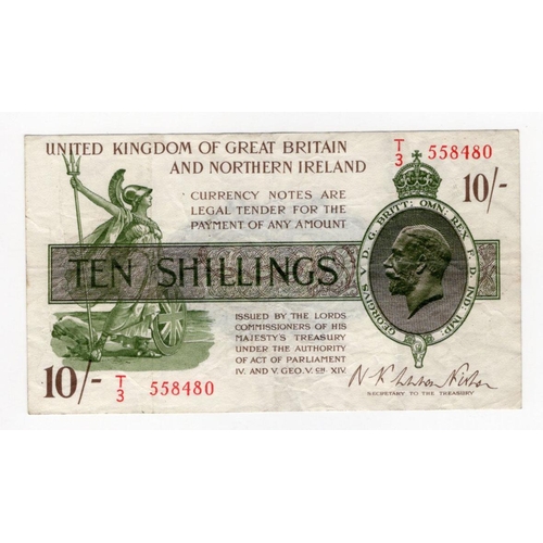 87 - Warren Fisher 10 Shillings (T33) issued 1927, serial T/3 558480, Great Britain & Northern Ireland is... 