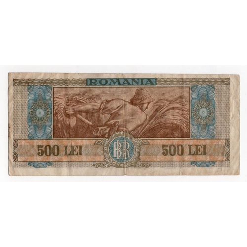 870 - Romania 500 Lei dated 25th June 1947, serial D/1 0767264 (BNB B243a, Pick63a) Fine