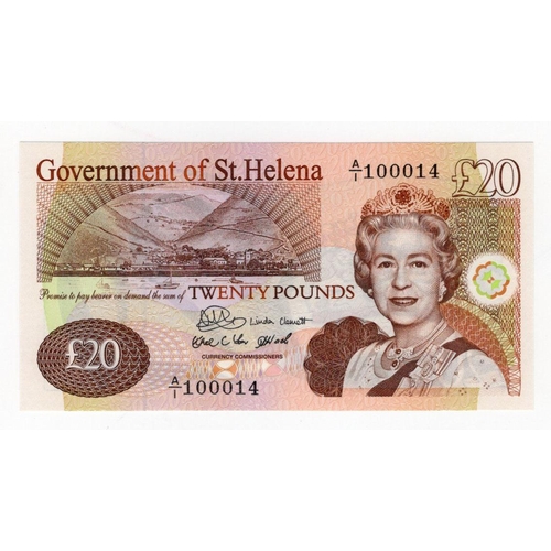 882 - Saint Helena 20 Pounds dated 2004, FIRST RUN with very LOW serial number A/1 100014, the issued note... 