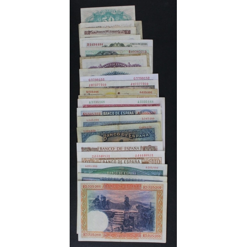 897 - Spain (30), a collection all different, 100 Pesetas (5) 1925, 1928, 1931, 1953, 1970, 50 Pesetas (6)... 