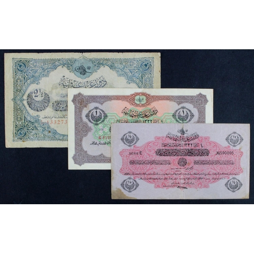 917 - Turkey, Ottoman Empire (3), 2 1/2 Livre Law 4th February AH1332 issued 1916 - 1917 (Pick100) edge ni... 