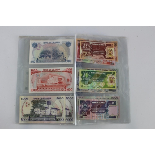 919 - Uganda (35), an Uncirculated group in album pages, 5 Shillings, 10 Shillings, 20 Shillings, 50 Shill... 