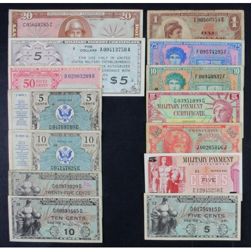 923 - United States of America (14), a collection of Military Payment Certificates ranging from 5 Cents to... 