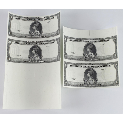 932 - United States of America, American Banknote Company 2 x uncut pairs of SPECIMEN notes with extra pap... 