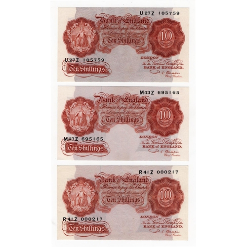 99 - Beale 10 Shillings (B266) issued 1950 (3), a LOW serial number, serial R41Z 000217, handling EF+, se... 