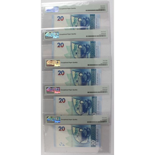 756 - Hong Kong 20 Dollars (5), Bank of China 20 Dollars dated 1st January 2018, 5 notes with MATCHING ser... 