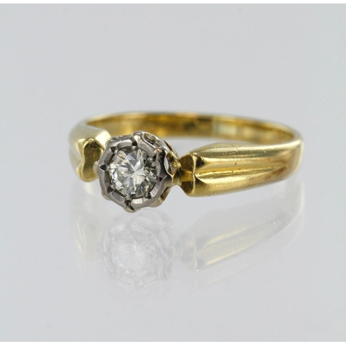 118 - Yellow gold (tests 18ct) diamond solitatire ring, round brilliant cut approx. 0.24ct, fiinger size J... 