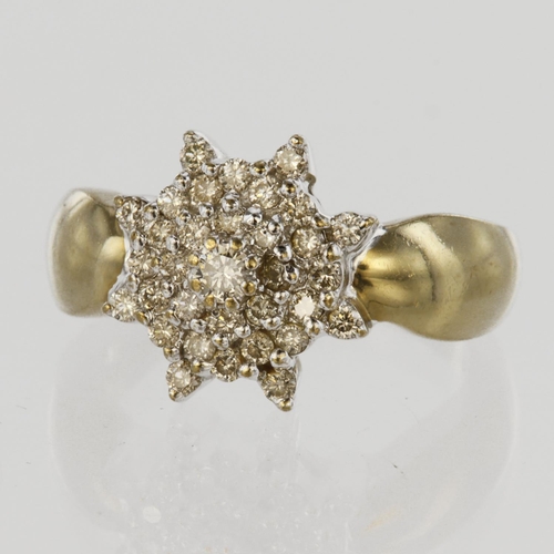 127 - 9ct yellow gold cluster ring set with thirty three round brilliant cut diamonds weighing a total of ... 