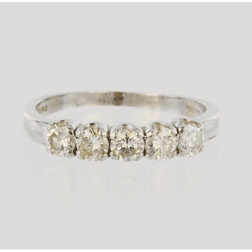 148 - Platinum five stone half eternity ring set with round brilliant cut diamonds, each diamond calculate... 