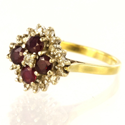 23 - 18ct yellow gold cluster ring set with a central round brilliant cut diamond with four 3.5mm diamete... 