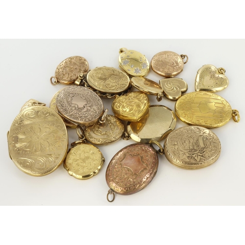 Assortment of nineteen lockets, examples to include four hallmarked 9ct ...