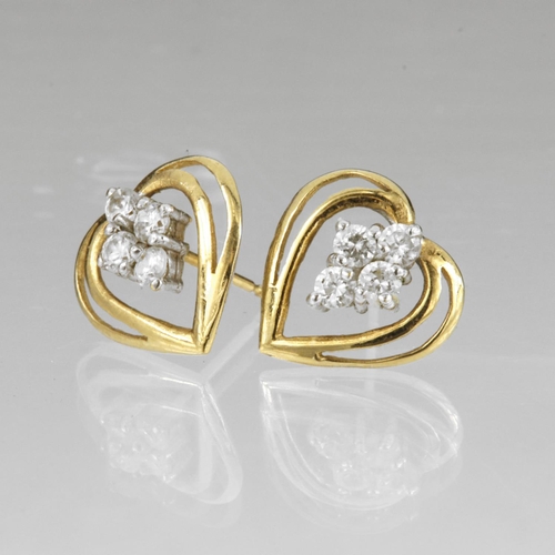 485 - 9ct yellow gold heart shaped earrings with post fittings (no butterflies) each earring set with four... 