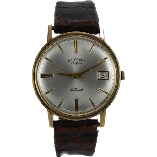 511 - Gents 9ct cased Rotary manual wind wristwatch, circa 1963. The silvered dial with gilt baton markers... 