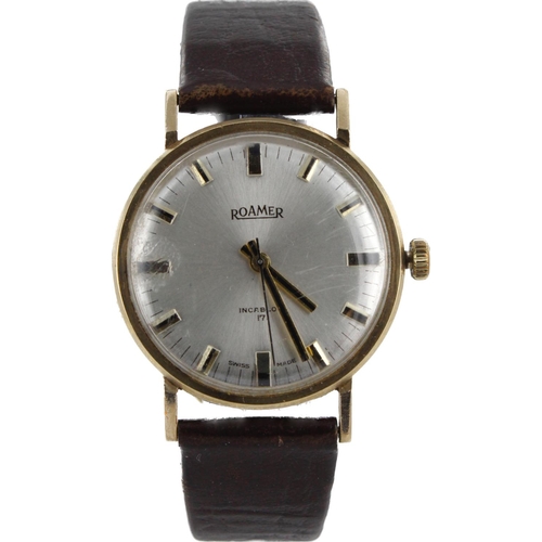 520 - Gents 9ct cased Roamer manual wind wristwatch, circa 1972. The silvered dial with applied hour marke... 