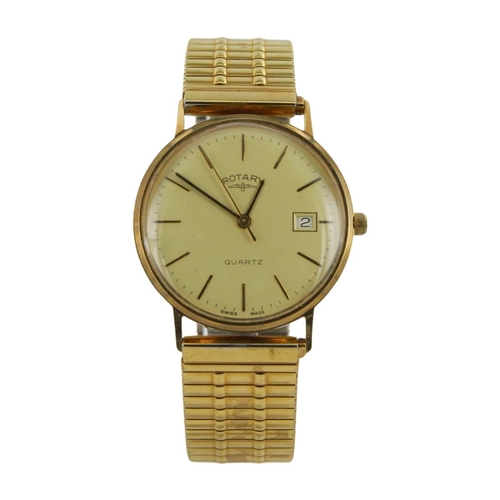 523 - Gents 9ct cased Rotary quartz wristwatch, circa 1980s. The champagne dial with gilt baton markers an... 