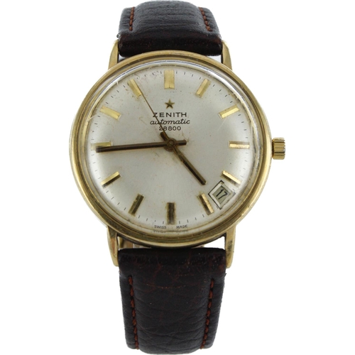 524 - Gents 9ct cased Zenith 28800 automatic wristwatch, circa 1970s. The silvered dial with gilt baton ma... 