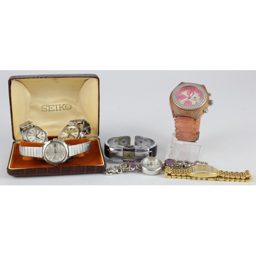 527 - Assortment of seven ladies wristwatches, to include three stainless steel sport models (Tissot, Eter... 