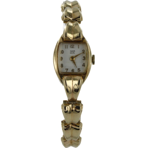 529 - Ladies 9ct cased Tudor Royal manual wind wristwatch, circa 1950s. The silvered dial with gilt Arabic... 