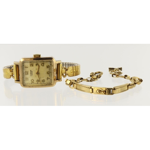 554 - Ladies 9ct cased manual wind wristwatch by Benson. Hallmarked Edinburgh 1954. On an expandable brace... 