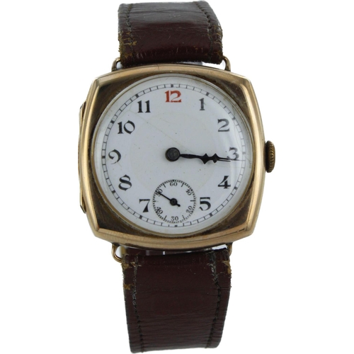 564 - Gents 9ct cased manual wind wristwatch. Import marks for Glasgow 1930. Case size 31mm x 31mm. Watch ... 