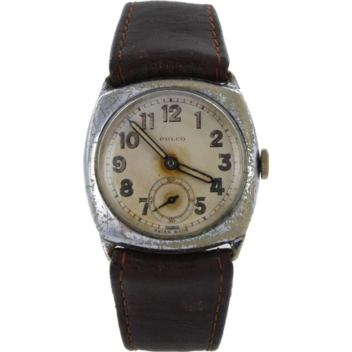 568 - Gents chrome cased Rolco (Rolex) manual wind wristwatch, circa 1929. The silvered dial with Arabic n... 