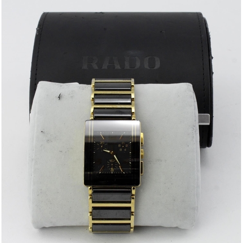 577 - Rado DiaStar Ceramic gents chronograph quartz wristwatch, ref. 538.0592.3. The black dial with gilt ... 