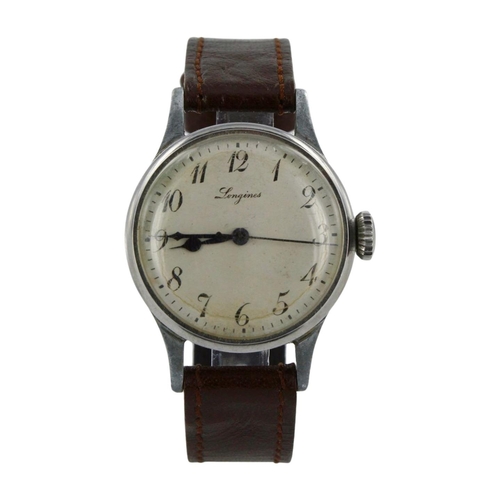 580 - Longines British Military RAF pilots wristwatch, circa 1943. The silvered dial with Arabic numerals ... 