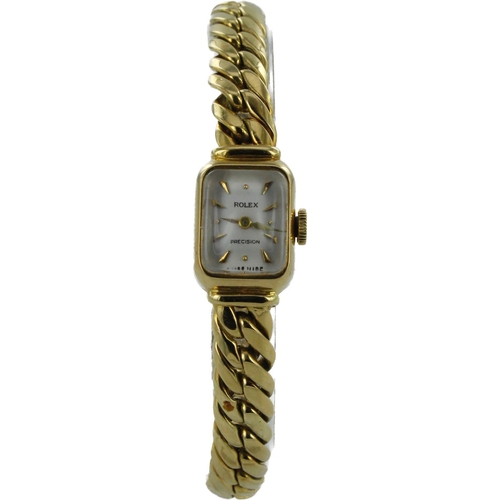 583 - Ladies 18ct cased Rolex manual wind wristwatch, circa 1960. The silvered dial with gilt baton marker... 