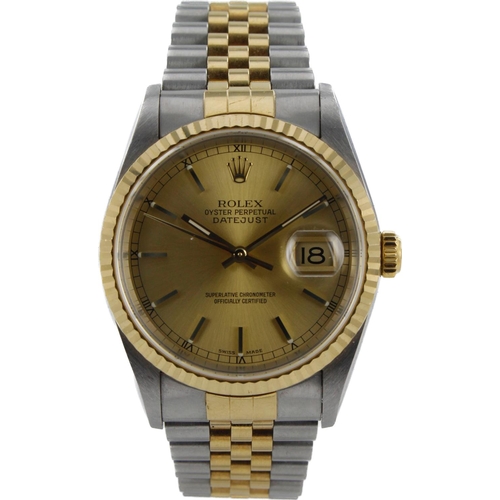 593 - Rolex Oyster Perpetual Datejust stainless steel and gold cased gents wristwatch, ref. 16233, serial.... 