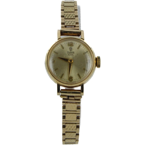 599 - Ladies 9ct cased Tudor Royal manual wind wristwatch, circa 1960s. The champagne dial with gilt Arabi... 