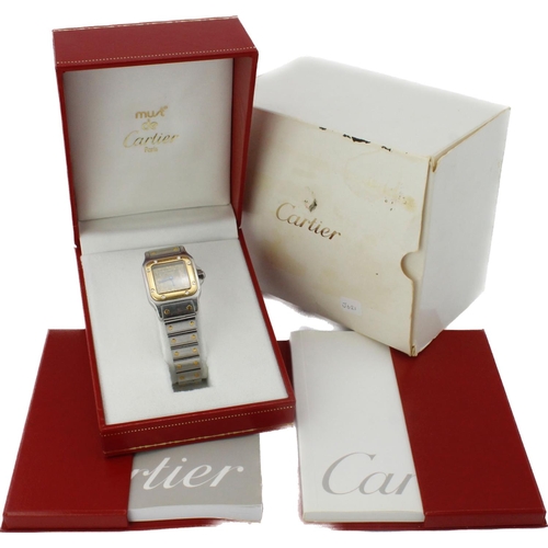 605 - Cartier Santos Galbée stainless steel and gold cased ladies quartz wristwatch, ref. 1567. The gilt d... 