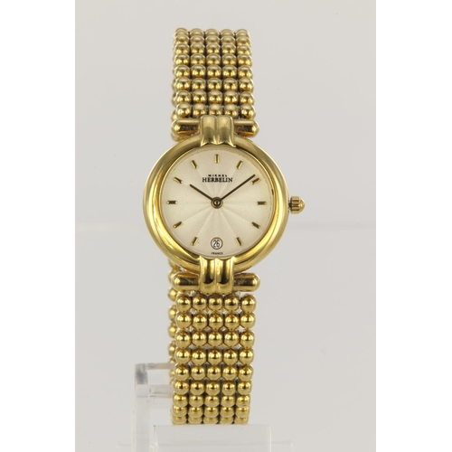 620 - Ladies Michel Herbelin wristwatch with Swiss quartz movement, cream dial with gold batons and date a... 