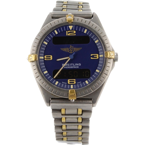 622 - Breitling Aerospace titanium cased quartz wristwatch, ref. F56059. The blue dial with Arabic numeral... 