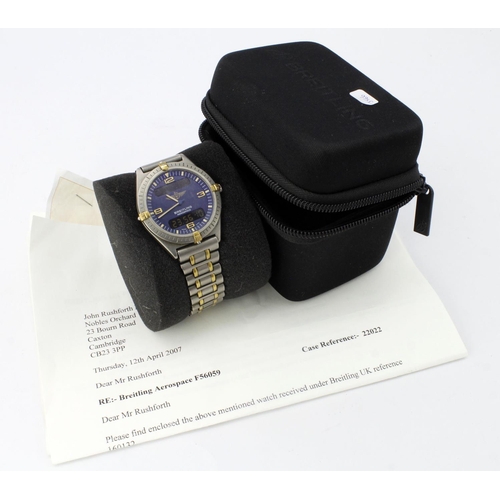 622 - Breitling Aerospace titanium cased quartz wristwatch, ref. F56059. The blue dial with Arabic numeral... 