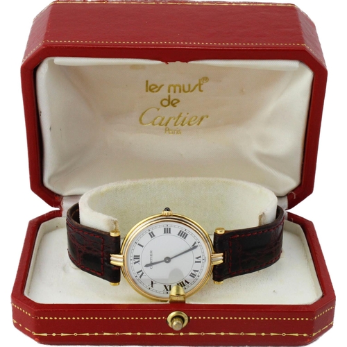 628 - Cartier Vendome Trinity 18ct cased gents quartz wristwatch. The white dial with Roman numerals, secr... 