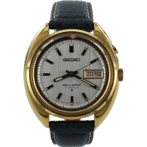 631 - Seiko Bell-Matic gold plated automatic gents wristwatch, ref. 4006-7002, circa 1974. The silvered di... 