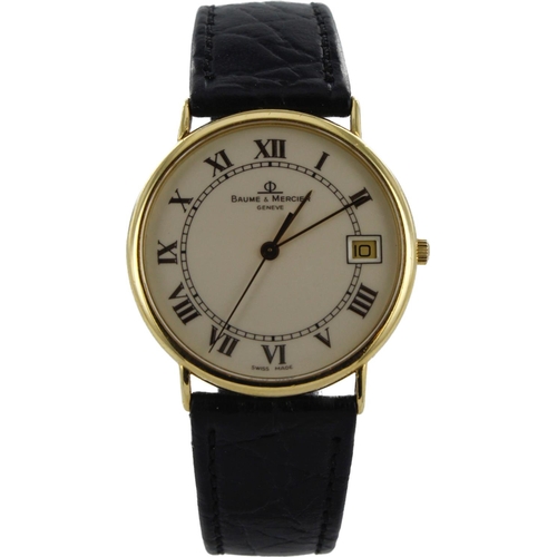 632 - Gents 18ct cased Baume & Mercier quartz wristwatch, ref. 15205, serial. 1824xxx. The cream dial with... 