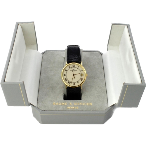 632 - Gents 18ct cased Baume & Mercier quartz wristwatch, ref. 15205, serial. 1824xxx. The cream dial with... 