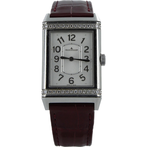 640 - Jaeger-LeCoultre Reverso Ultra Thin stainless steel cased diamond set ladies manual wind wristwatch,... 