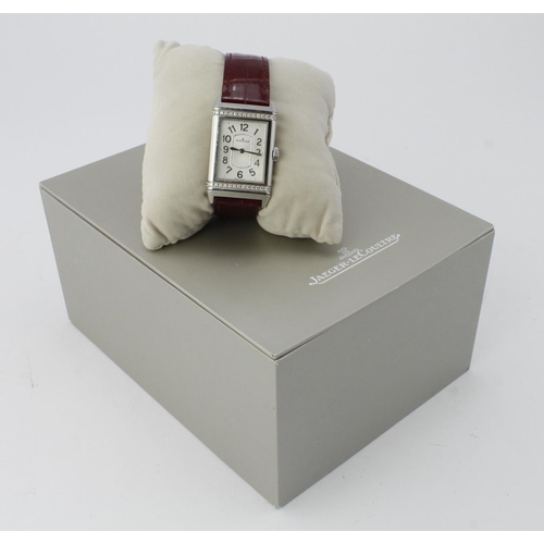 640 - Jaeger-LeCoultre Reverso Ultra Thin stainless steel cased diamond set ladies manual wind wristwatch,... 