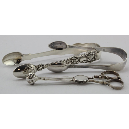 760 - Two silver pairs of sugar tongs,the old english pattern pair  is hallmarked for london 1825,the othe... 