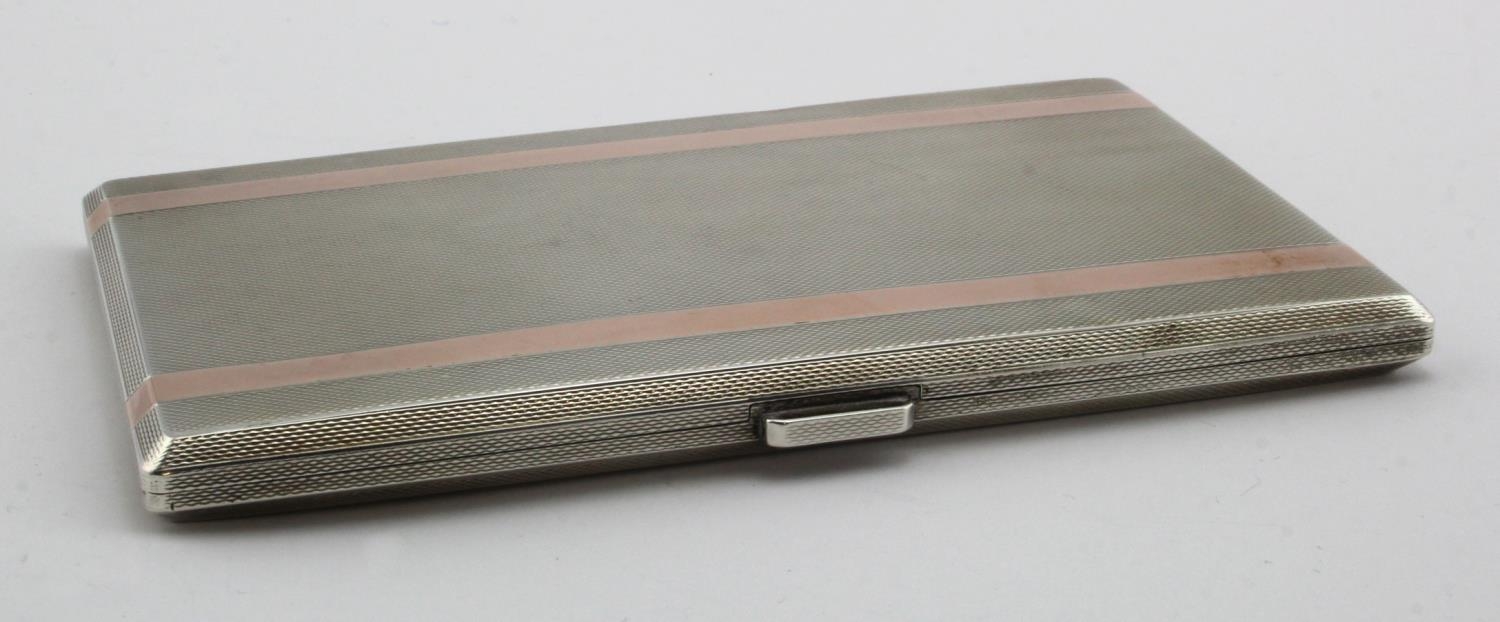 Quality silver cigarette case with two gold bands (lovely gilded ...