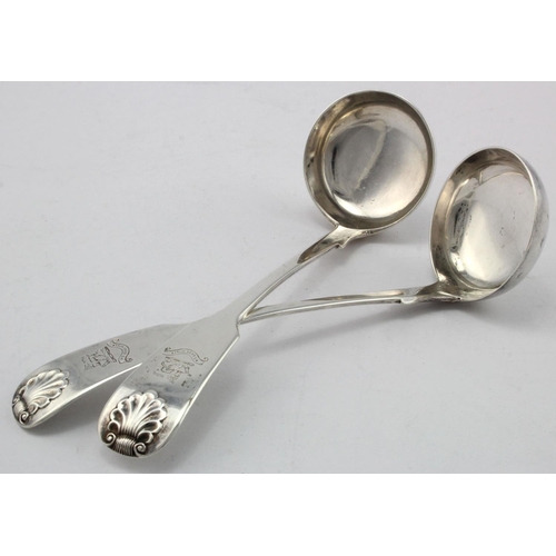 809 - Pair of Victorian Scottish silver fiddle & shell pattern toddy ladles both hallmarked JMc (J McKay) ... 