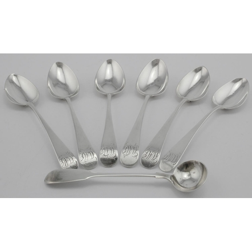 814 - Six silver Georgian Old English pattern teaspoons hallmarked JW (John Wren (prob)) London 1806 plus ... 