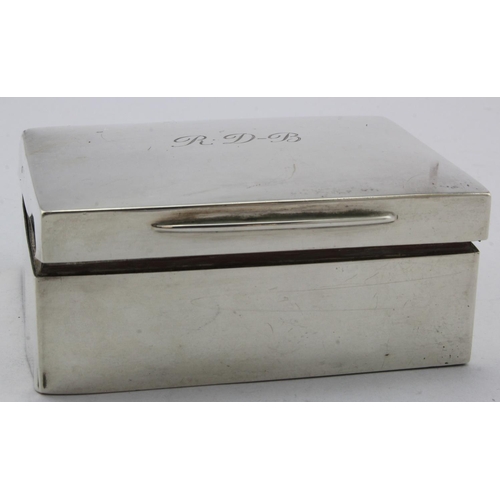 834 - Two silver cigarette boxes with wooden interiors (one prob. has a loaded base) both have worn hallma... 