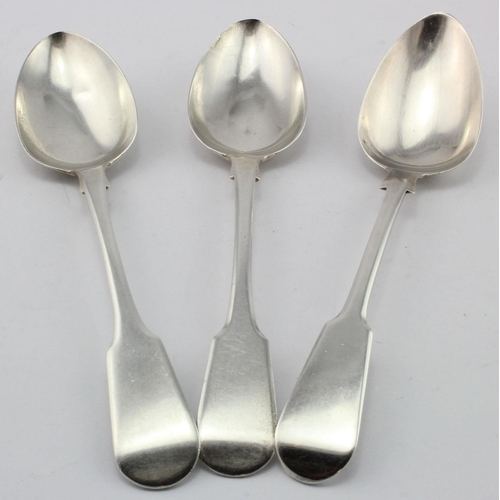 836 - Three silver fiddle pattern tablespoons hallmarked for London 1819 (one) Maker W.W. and 1827 (two)  ... 